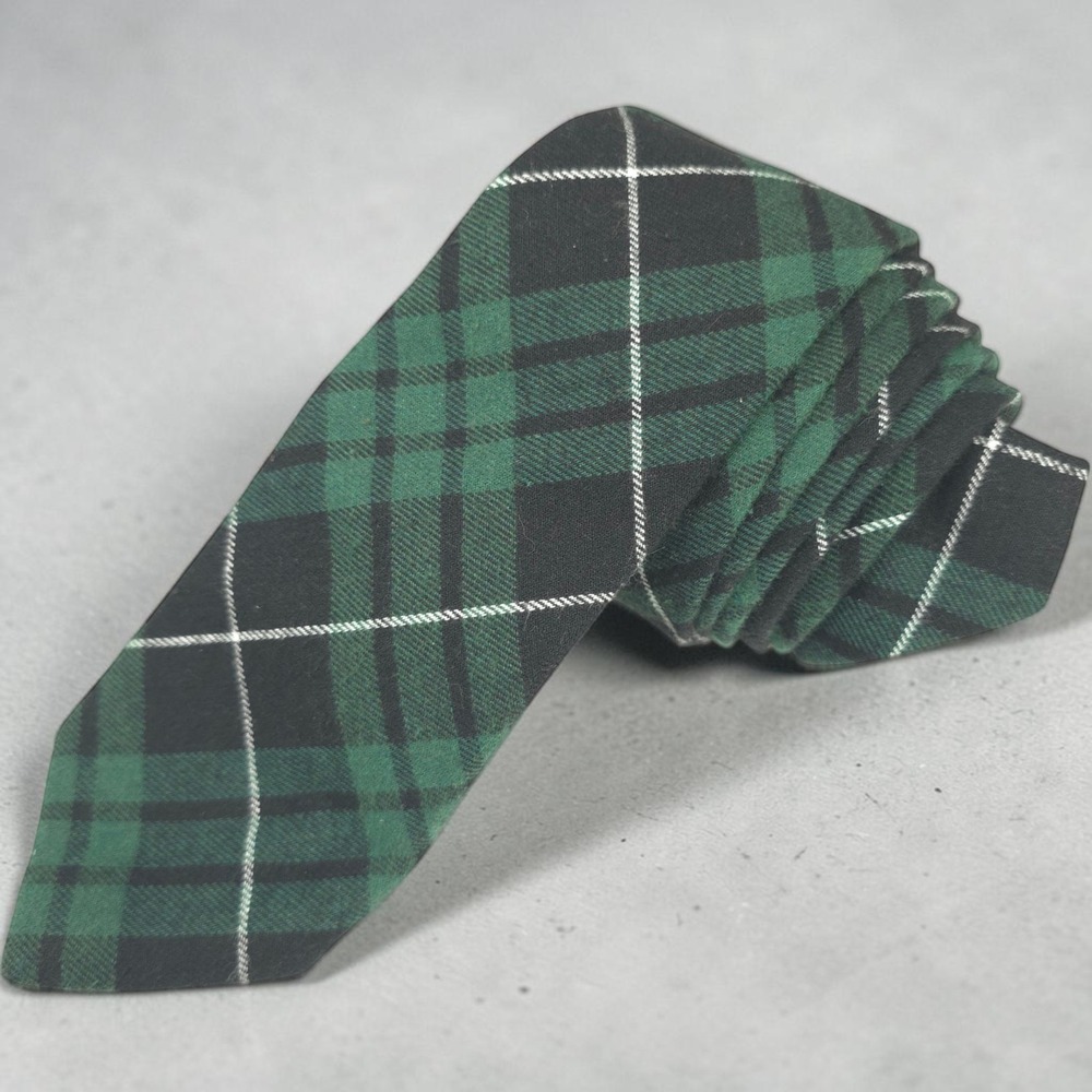 Knottery New York Mens Tie Green Black Plaid 100% Cotton Slim Necktie 59x2.75